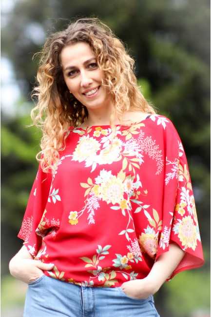 Bluza Leda rosie cu flori