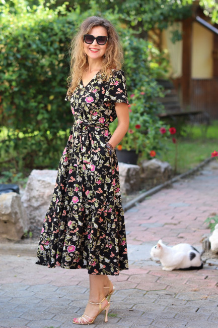 Rochie Tereza negru cu fucsia