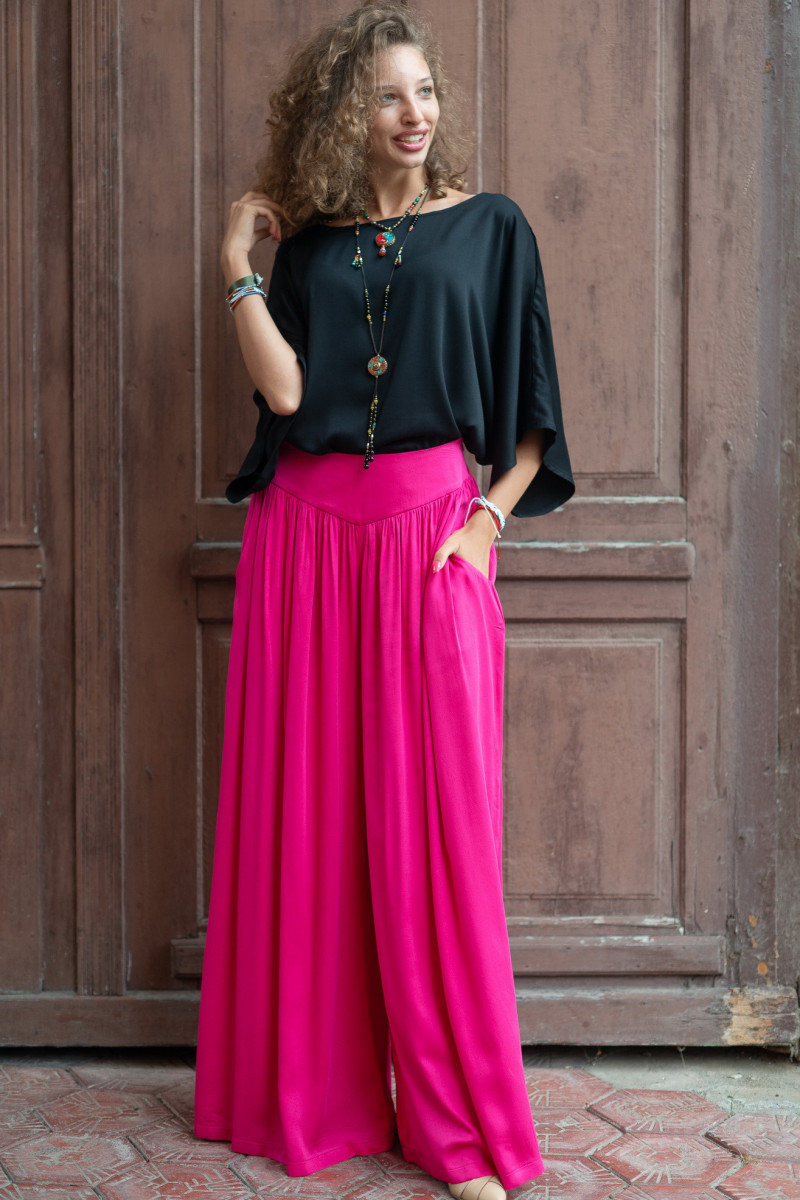 Joa Shop - cumpara online: Pantaloni de vara largi din in