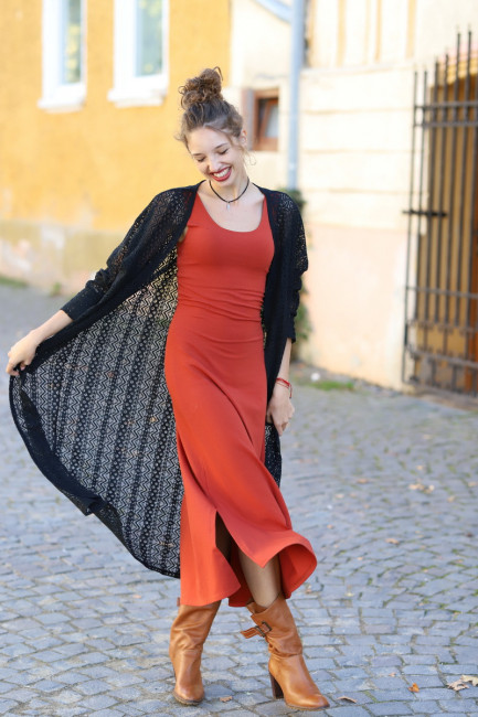 Cardigan Alma negru dantela plana