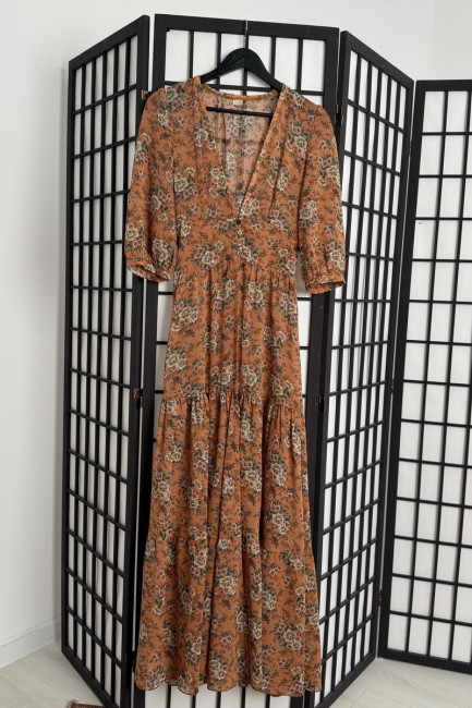 Rochie Lisandra caramiziu pal cu flori