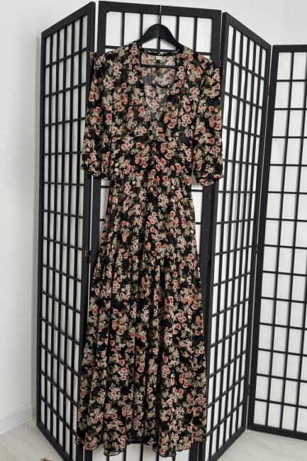 Rochie Lisandra negru cu flori