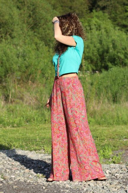 Pantaloni Flow roz turcoaz