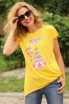 Tricou galben despicat pe lateral,cu pisica romaneasca